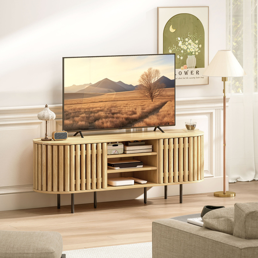 HOMCOM TV-Möbel in Bois naturel mit Stahlfüßen und 2 Lamellentüren für Fernseher bis 152,4 cm - Bild 2