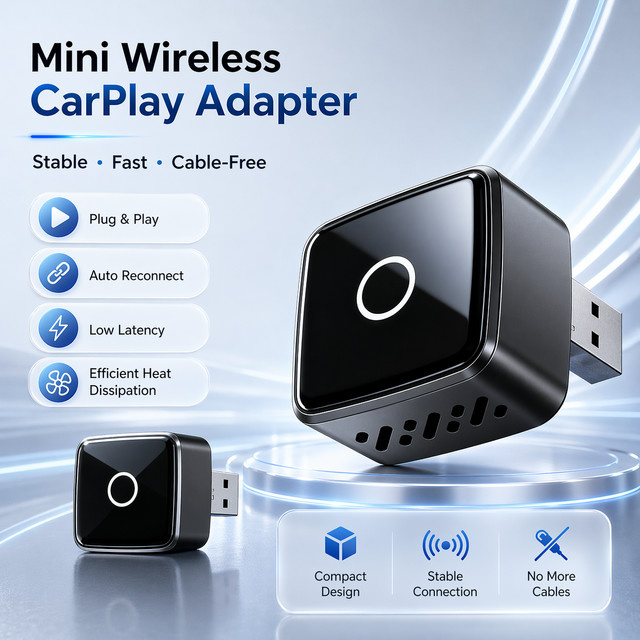 AUTOABC 2-in-1 CarPlay und Android Auto Adapter, kabelloser Dongle mit 5GHz WLAN, USB-C und USB-A, Schwarz - Bild 1