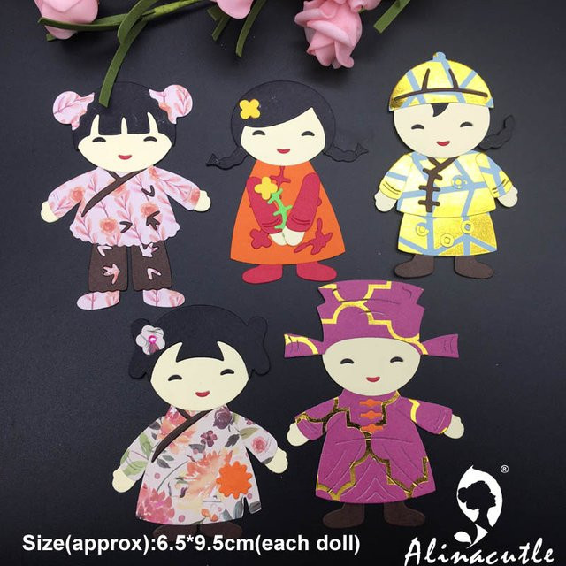 Alinacutle Metallstanzer für Sammelalben und Bastelarbeiten mit Motiv Chinesische Puppe Mädchen und Junge in Mehrfarbig - Bild 1