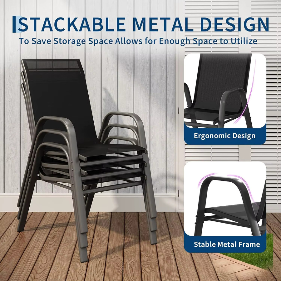 HiMISS 4er-Set stapelbare Gartenstühle aus Textilene und Metall in Schwarz, wetterfeste Outdoor-Stühle für Terrasse, Garten und Balkon - Bild 2