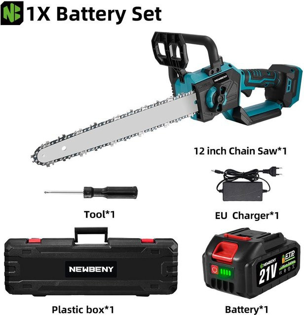 NEWBENY Bürstenlose elektrische Akku-Säge 12 Zoll in Blau, kompatibel mit Makita 18-21V Akku-Pin, inklusive Akku und Ladegerät - Bild 1