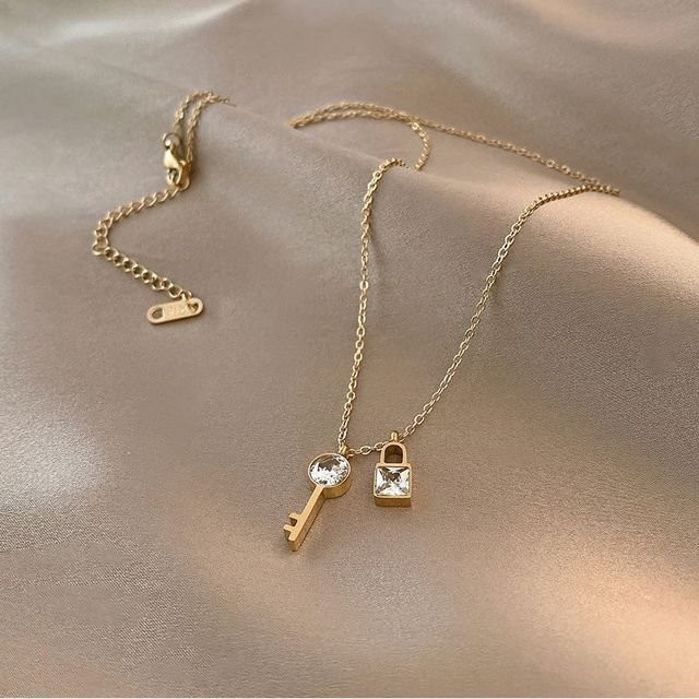 Wucifang Jewelry Halskette Edelstahl, Zirkonia, Schwarz, Damen - Bild 1