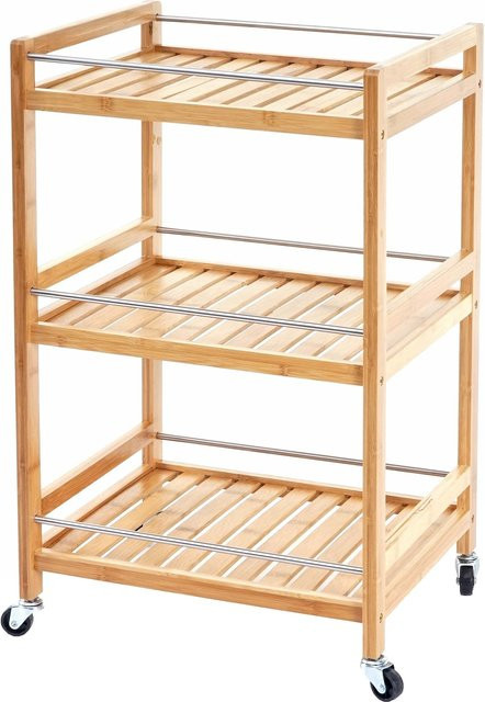 Rollwagen MCW-D91 Allzweckwagen aus Bambus in Braun mit 3 Ebenen, B/T/H: 76 x 46 x 38 cm - Bild 1