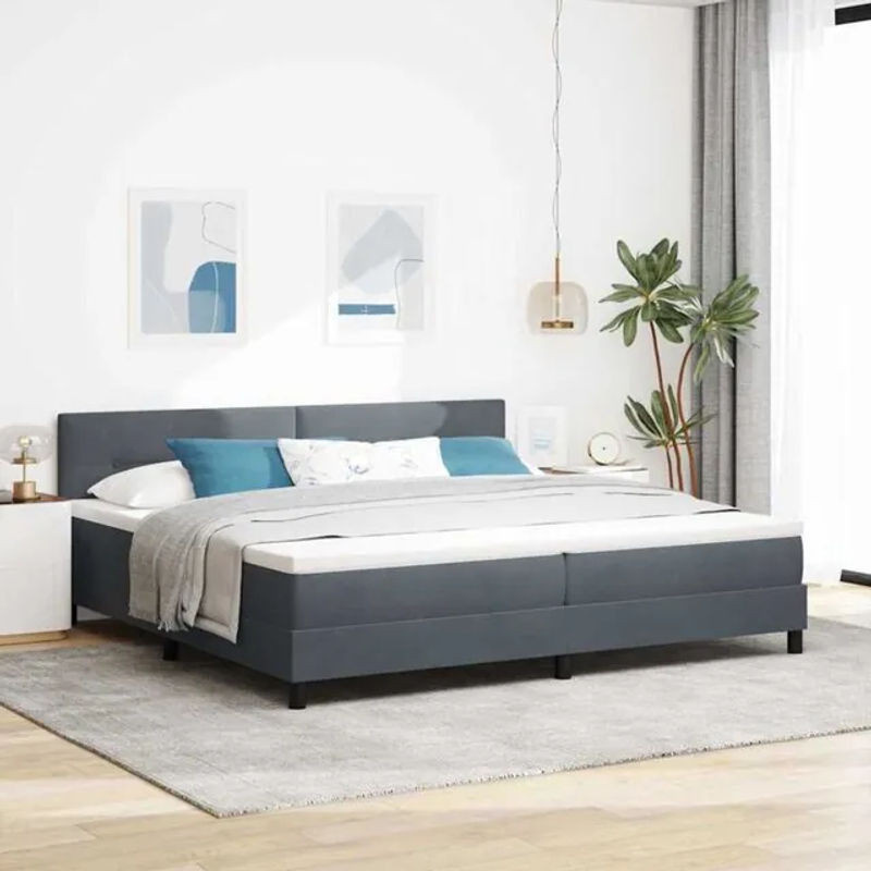 vidaXL Boxspringbett mit Matratze in Anthrazit und Grau aus Samtstoff, Modernes Polsterbett B/T: 200 x 200 cm - Bild 1