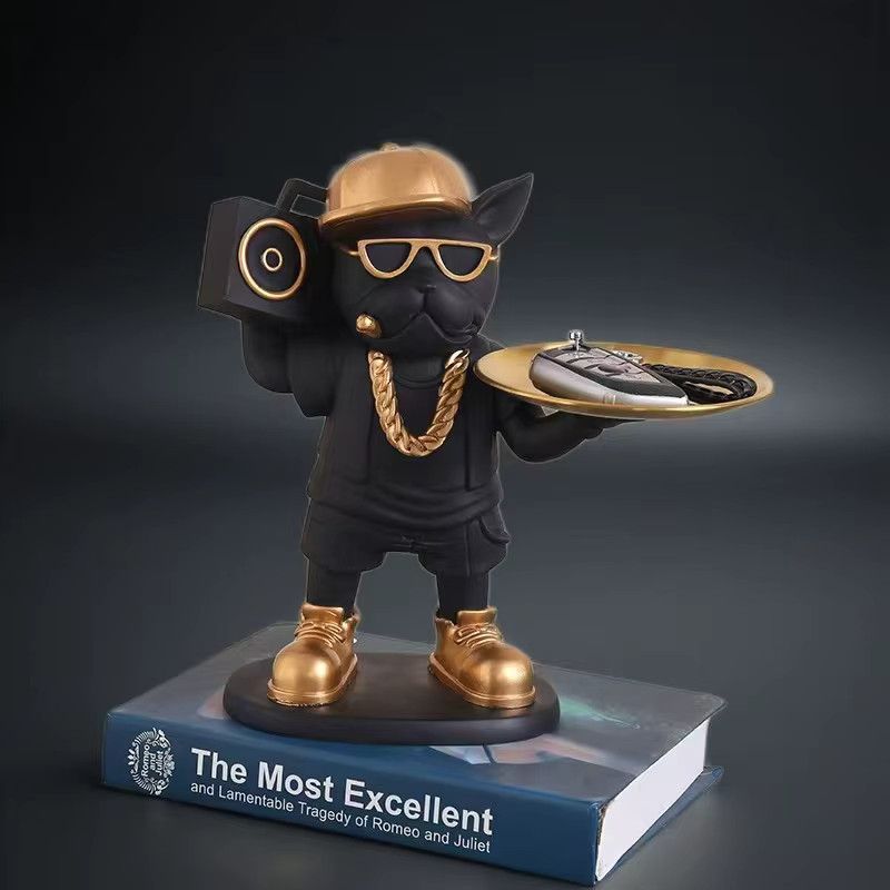 GUOFEI Bulldogge Hund Ornament aus Harz in Schwarz als kreative Ablage für Wohnzimmer und Desktop - Bild 4