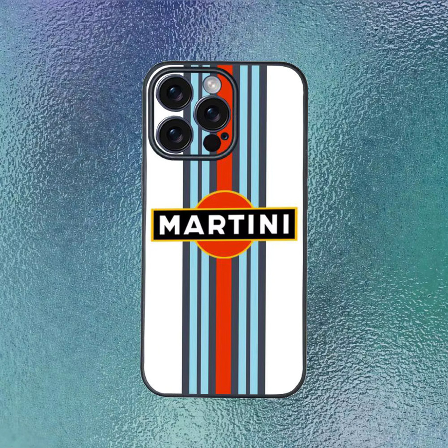 Racing Martini Handyhülle für iPhone 11 bis 17 Pro Max Plus Mini, Schwarz Mattiert, Weiche Schutzhülle - Bild 2