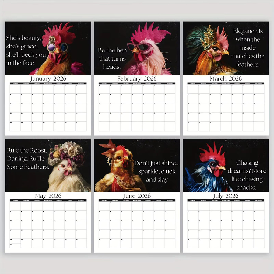 2026 Wandkalender mit Henne-Motiv im Country-House-Stil, Mehrfarbig - Bild 2