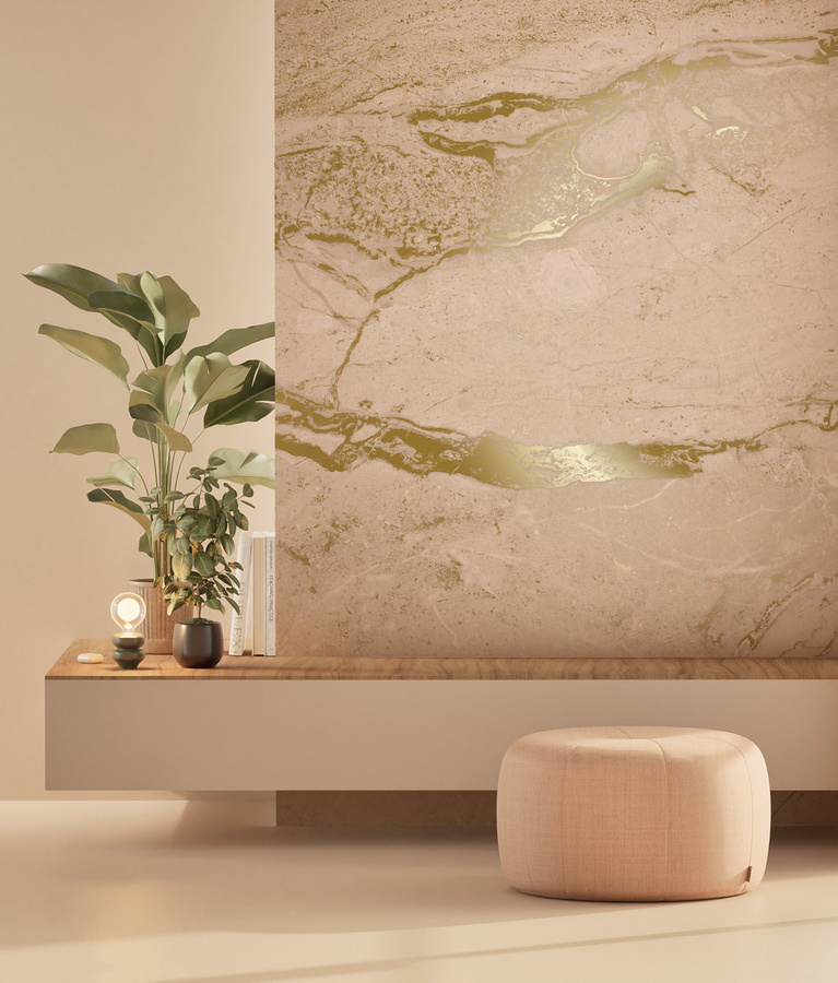 KEK Amsterdam Mural Marble Nude Uyterlinde Wandtattoo in Beige und Gold, abstraktes modernes Design, Breite: 390 cm - Bild 2