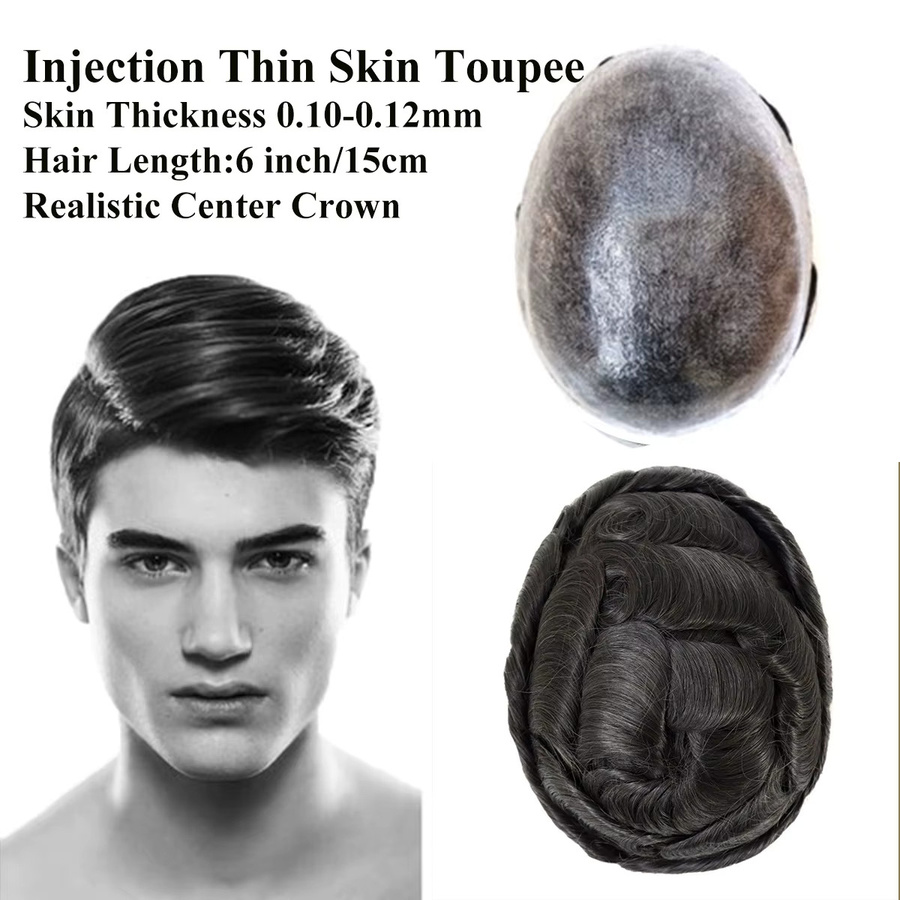 CC YOUNG Injektions-Poly-Skin-Toupet, Echthaar-Haarteil für Herren - Bild 6