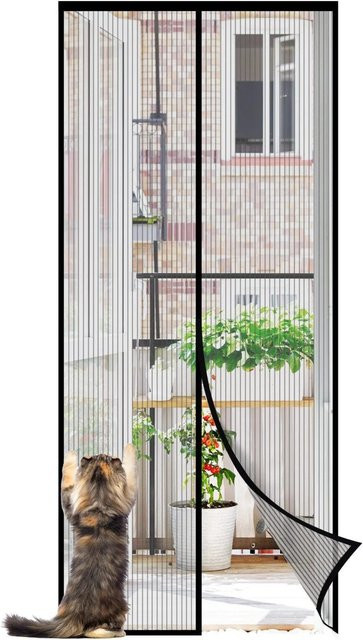 Sekey Insektenschutz-Tür Fliegengitter Türvorhang für Balkontüren, Schwarz, B: 90 cm, H: 200 cm, Katzensicher und ohne Bohren - Bild 1