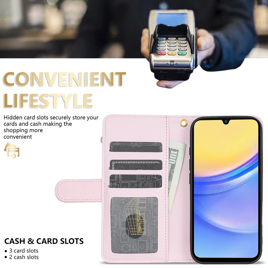 Leder-Brieftasche mit Reißverschluss und Magnetverschluss für Samsung Galaxy S21 Ultra S21 FE S20 Plus S20 FE A23 M13 in Schwarz oder Pink - Bild 2