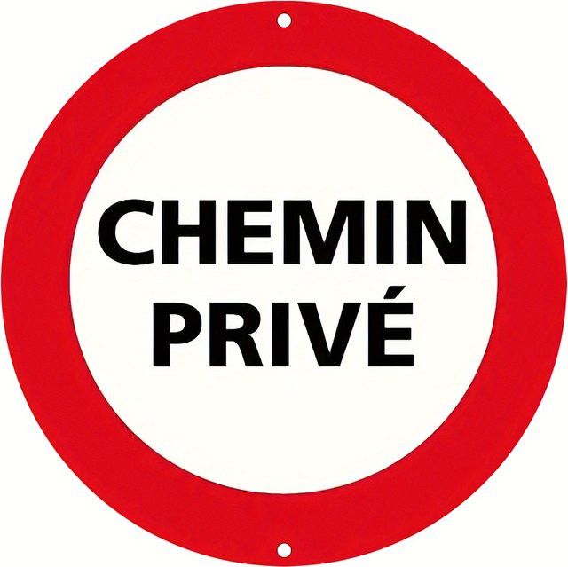 Potdemiel Rundes Vintage-Metallblechschild CHEMIN PRIVE Retro-Wandkunst in Rot, Weiß und Schwarz für Innen und Außen - Bild 1