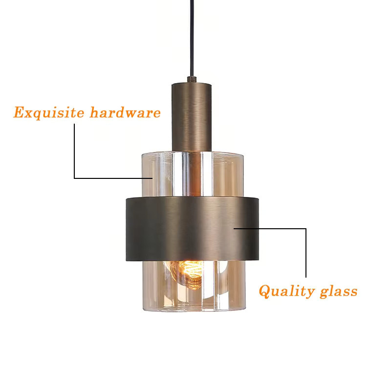 LINCCW Glas-Pendelleuchte E27 in modernem Design, transparente Zylinder-Hängelampe aus Glas und Metall, verstellbar für Esszimmer und Schlafzimmer, Farbe: transparent - Bild 3
