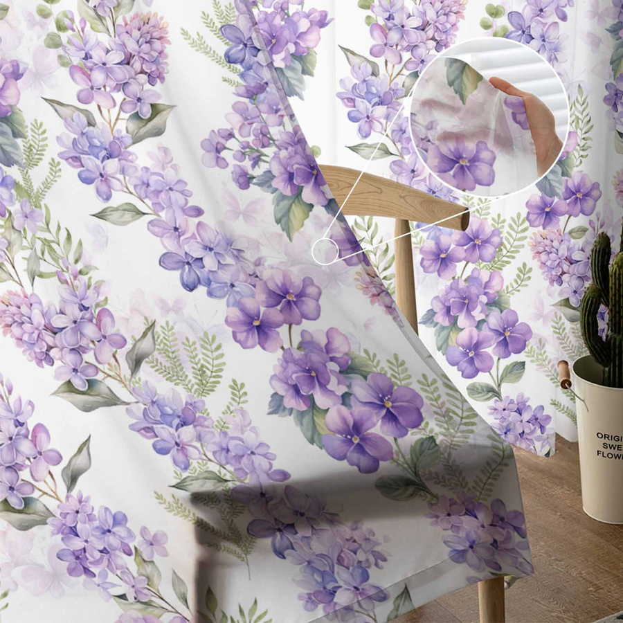 Transparente Tüll-Voile-Vorhänge mit Glyzinien-Blumen-Aquarell-Design in Multicolour, Breite: 135 cm, Höhe: 115 cm - Bild 2