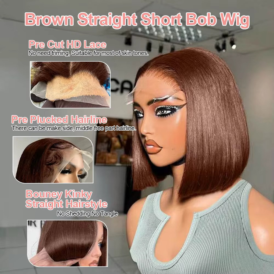 HJ WEAVE BEAUTY Short Bob Echthaarperücke, Schokoladenbraun, Damen - Bild 2