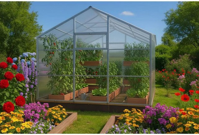 Garten Dream Gewächshaus Flora mit 4mm Polycarbonat und Satteldach, transparent, B: 400 cm, T: 300 cm, H: 240 cm - Bild 1