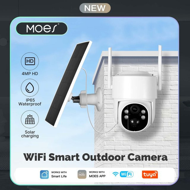 MOES Tuya WIFI Smart Sicherheitskamera mit 4MP Auflösung, Solarbetrieb, IP65 Wasserdicht, Menschen-Tracking und Vollfarb-Nachtsicht in Weiß - Bild 1