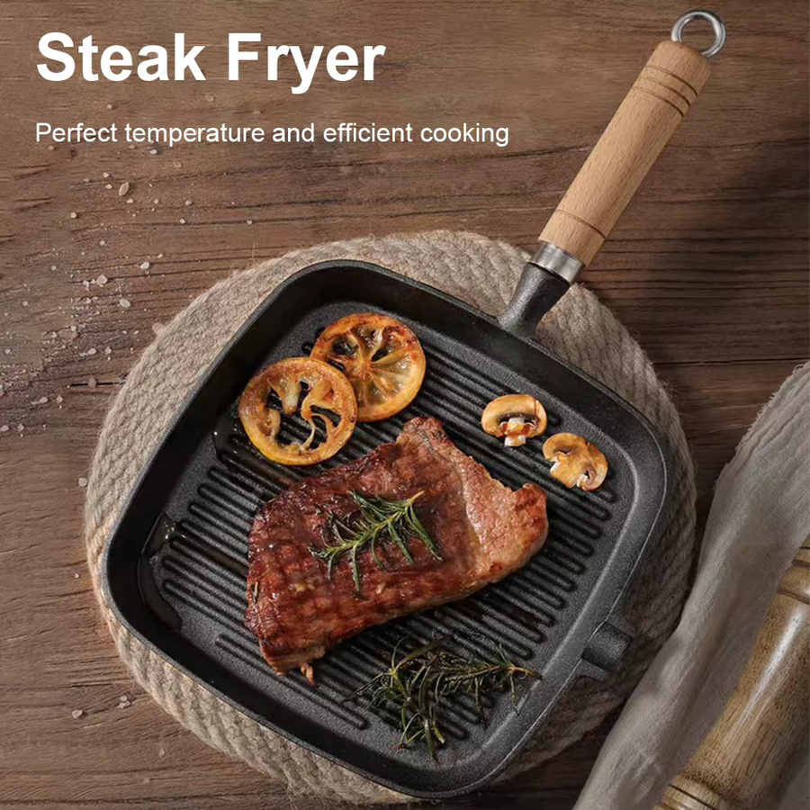 APWIKOGER Gusseisen-Steakpfanne quadratisch mit Holzgriff, antihaftbeschichtet, Schwarz - Bild 3