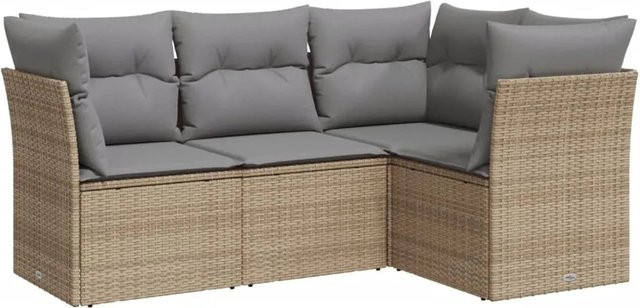 vidaXL 4-tlg. Garten-Sofagarnitur in L-Form aus beige farbenem PE-Rattan mit Sitzkissen und Rückenkissen - Bild 1