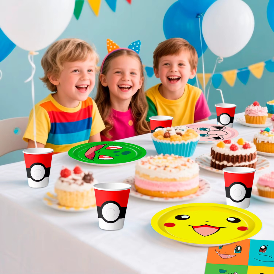Potdemiel 120-teiliges Pokemon Party-Geschirr Set in Mehrfarbig für Kinder mit Tellern, Servietten und Bechern - Bild 2
