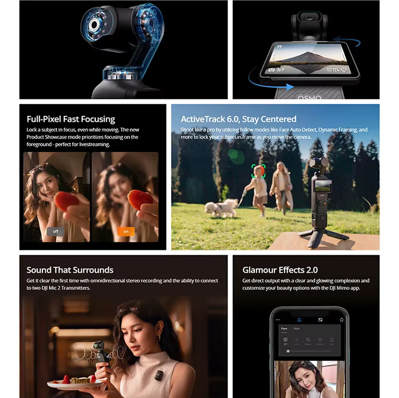 DJI Osmo Pocket 3 Action Camera mit 1-Zoll-Sensor, 2-Zoll-Drehbildschirm und 3-Achsen-mechanischer Bildstabilisierung in Schwarz - Bild 4