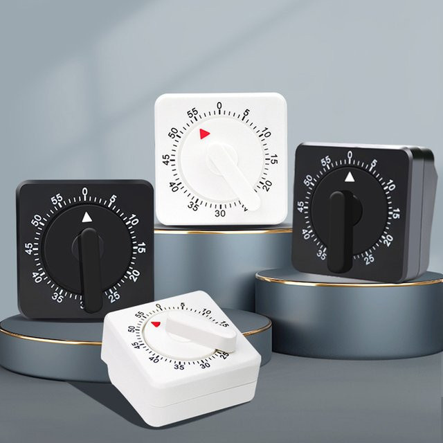 Voktta Mechanischer Küchentimer zum Aufziehen, 60-Minuten-Timer, 360 Grad drehbar, Schwarz, Quadratisch - Bild 1