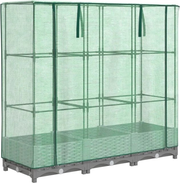 vidaXL Hochbeet mit Gewächshaus-Aufsatz in Rattan-Optik, Hellgrau, B/T/H: 120 x 40 x 123 cm - Bild 1