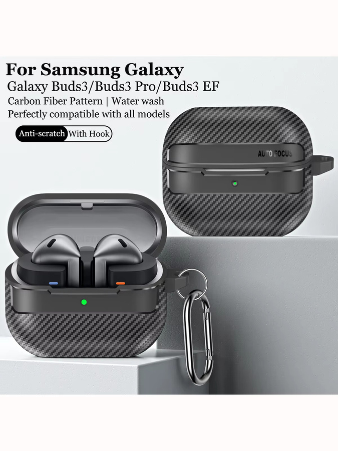 Schutzhülle im Carbon-Fiber-Leder-Design für Samsung Galaxy Buds3 und Buds3 Pro in Schwarz oder Grau - Bild 4