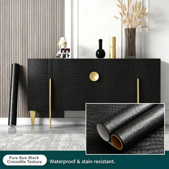 Selbstklebende Vinyl-Tapete in Krokodilleder-Optik von WARM YOUR LIFE, wasserfest, schwarz, Breite: 60 cm, Länge: 3 m - Bild 1