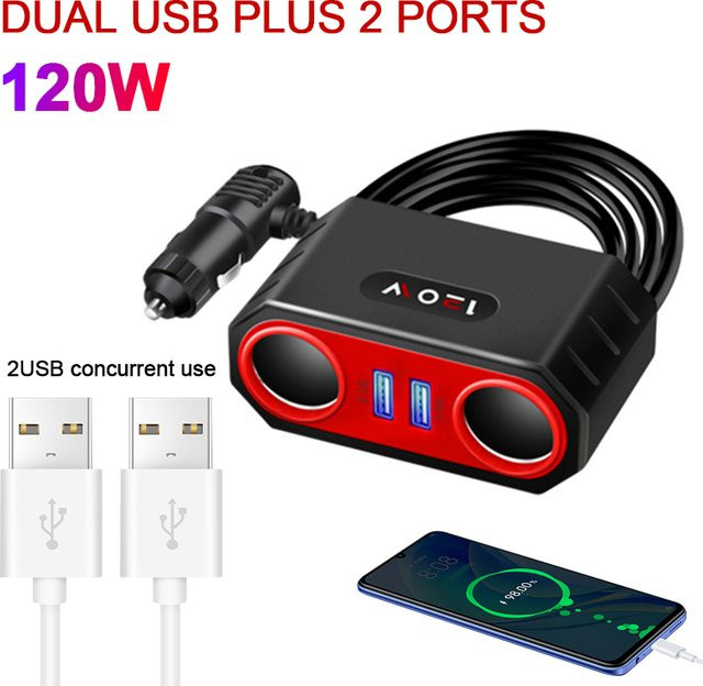 Baideluo Auto One Tow Four Multifunktions-Autoadapter mit USB-A und USB-C Ladegerät für 12-24V in Schwarz - Bild 1