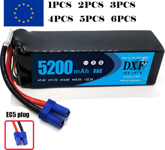 DXF 6S LiPo Batterie 22,2V 5200mAh 80C mit EC5 Stecker im Softcase für RC Buggy Truggy Offroad und Flugzeuge - Bild 1