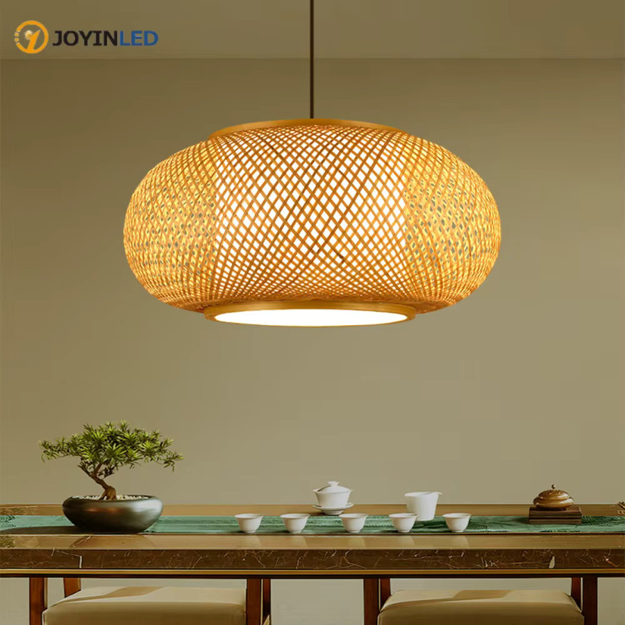 JOYINLED Pendelleuchte aus Bambus und Rattan in Braun im Boho-Stil mit E27 Fassung - Bild 2