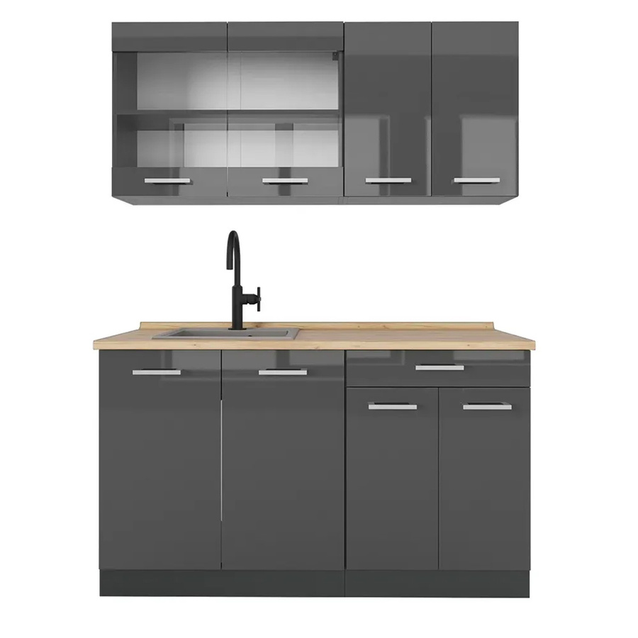 Vicco R-Line Küchenzeile Anthrazit Hochglanz und Eiche, Breite: 140 cm - Bild 2