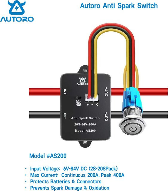 Autoro AS200 Anti-Spark-Netzschalter 200A 84V DC für LiPo-Akkus in Schwarz - Bild 1