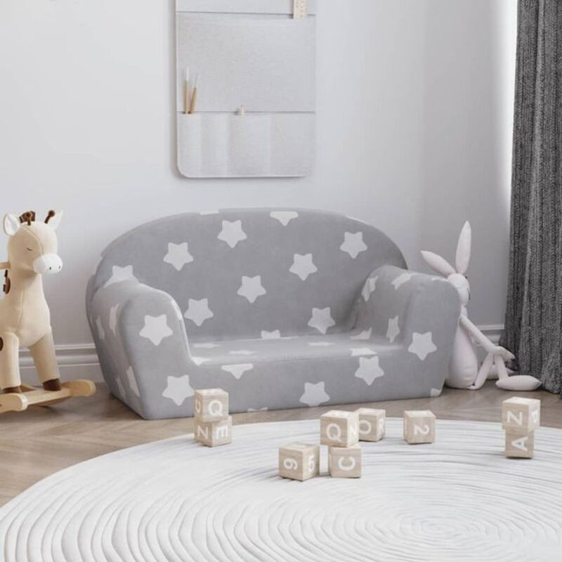 Vidaxl Kindersofa 2-Sitzer aus weichem Polyester in Grau mit Sternen-Design - Bild 1