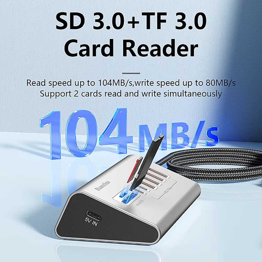 Kebidumei USB-C Dockingstation Aluminiumlegierung in Silber mit 8 bis 9 Ports und Kartenleser, USB 3.2 Hub mit 10 Gbit/s für PC und Laptop - Bild 2