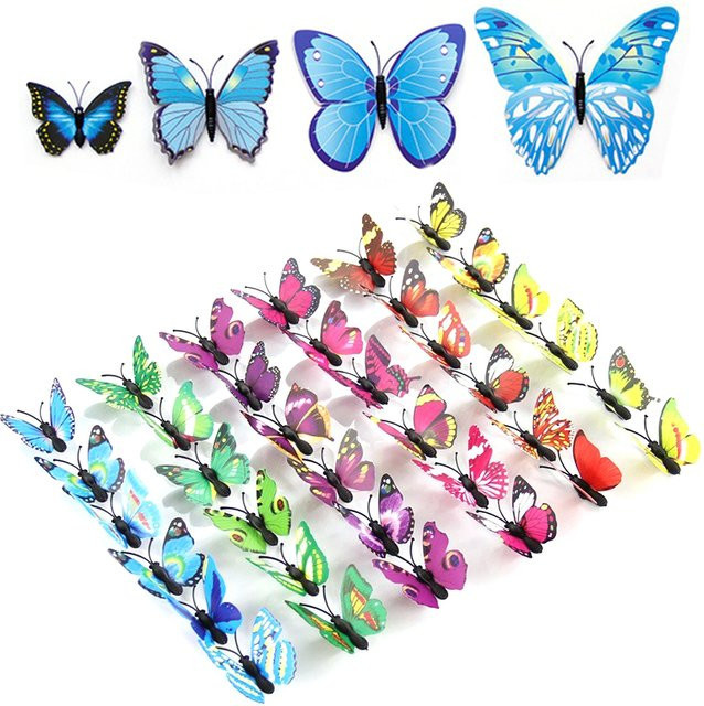 ZYF 3D Schmetterling Magnetische Aufkleber Set, 12er Pack, Multicolor und Lila, PVC Wand- und Kühlschrankdeko - Bild 1