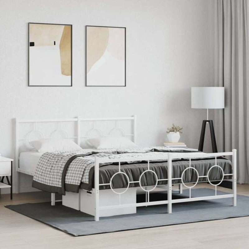 Vidaxl Metallbett mit Kopf- und Fußteil in Weiß, B: 150 cm, L: 200 cm - Bild 1