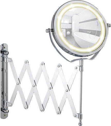 Wenko LED Wandspiegel Brolo rund in Silber und Braun, B/H: 18,5 x 45 cm - Bild 1