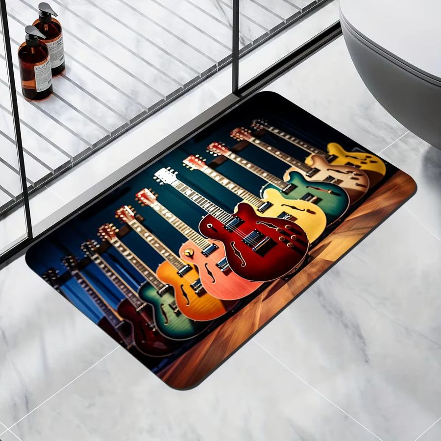 VIKAMA Fußmatte mit buntem Gitarrenmuster, rutschfest und maschinenwaschbar, multicolor Druckteppich für drinnen und draußen - Bild 3