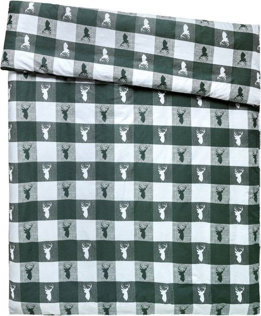 ERWIN M. Bettbezug Villach Hirsch-Design aus Baumwolle Percale, B/L: 155 x 220 cm, dunkelgrün/weiß/multicolour - Bild 1