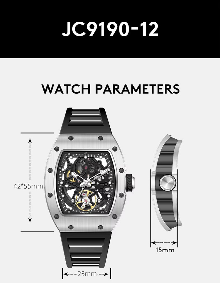 Wishdoit Armbanduhr Automatik, Edelstahl, Schwarz, Herren, 5 ATM - Bild 2