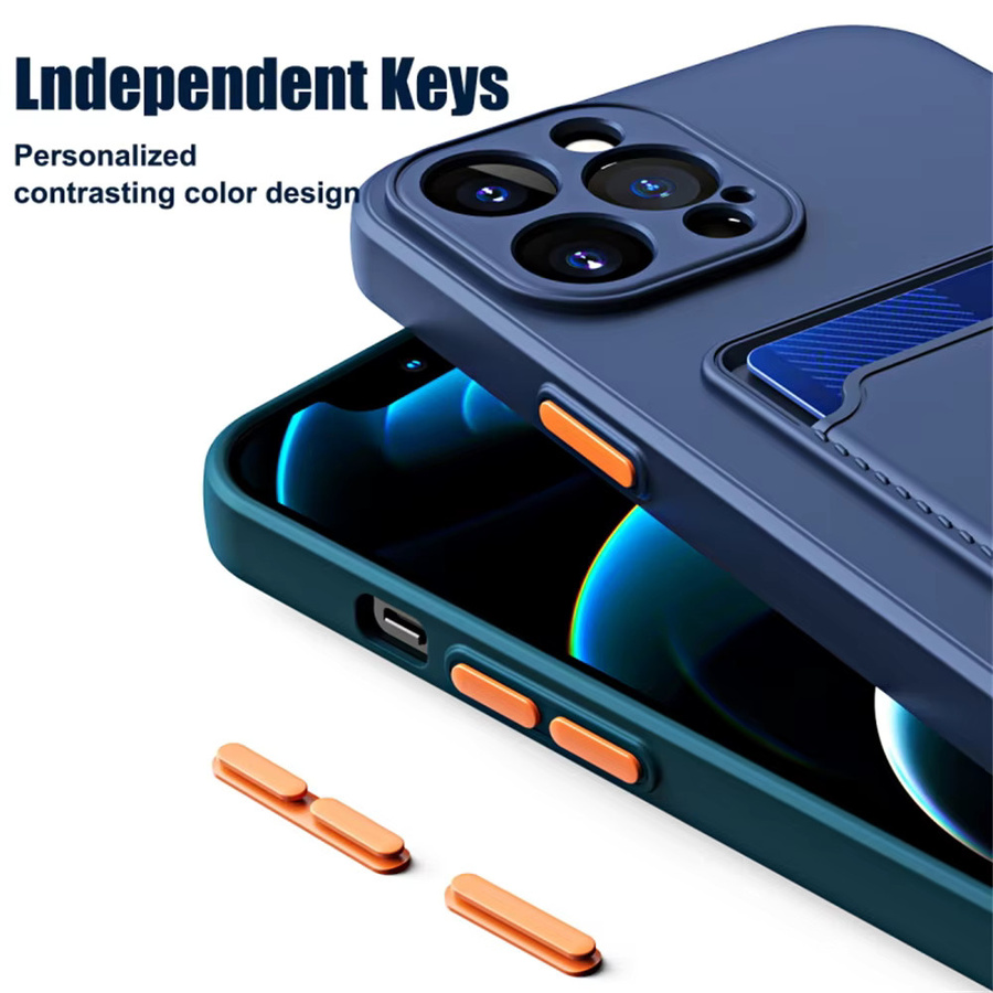 Silikon Brieftasche Schutzhülle mit Kartenhalter für Apple iPhone 16 15 14 13 12 11 Pro Max Plus in Grün und Blau - Bild 1