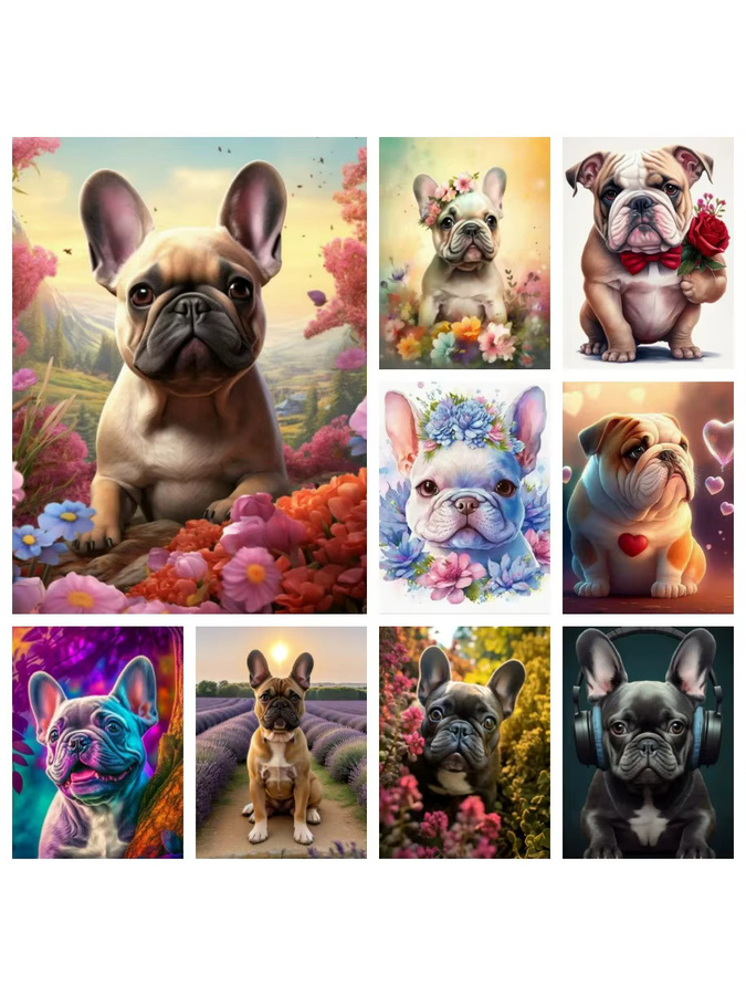 Potdemiel 5D DIY Kunst-Diamantmalerei Französische Bulldogge, Mosaik-Stickerei-Set - Bild 2