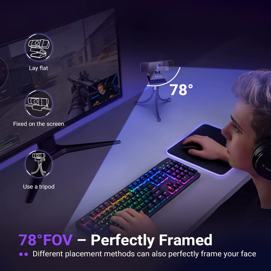 FIFINE K436 2K QHD Webcam in Schwarz mit Autofokus und Sichtschutzabdeckung für Gaming und Live-Streaming - Bild 4