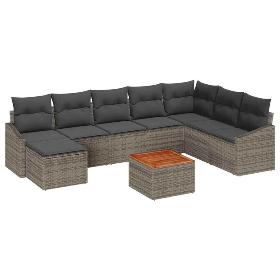 vidaXL Garten-Sofa-Set 9-teilig in Grau mit Poly-Rattan und pulverbeschichtetem Stahl - Bild 2