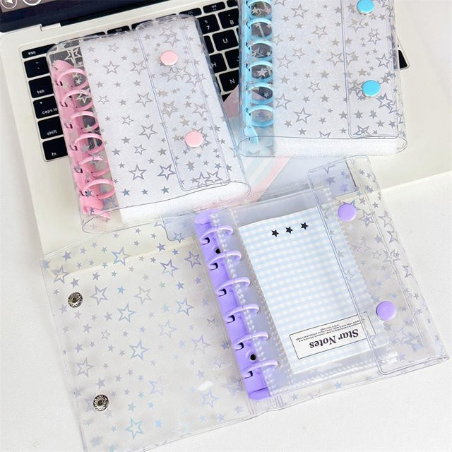A7 Transparentes PVC-Notizbuch mit 6-Ring-Budgetplaner und Fotoaufkleber-Organizer in Pink - Bild 1