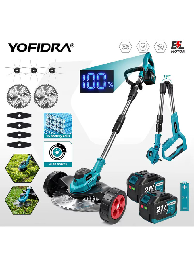 Yofidra Bürstenloser 9-Zoll-Elektro-Rasenmäher und kabelloser Rasentrimmer mit Teleskopstange für Makita 21V Akku - Bild 5