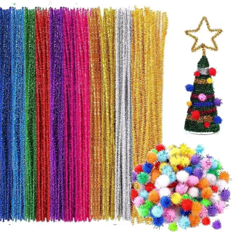 100 Stück Glitter Chenille Stiele für DIY Bastelarbeiten Weihnachten, Mehrfarbig und Braun, Länge: 30 cm - Bild 4
