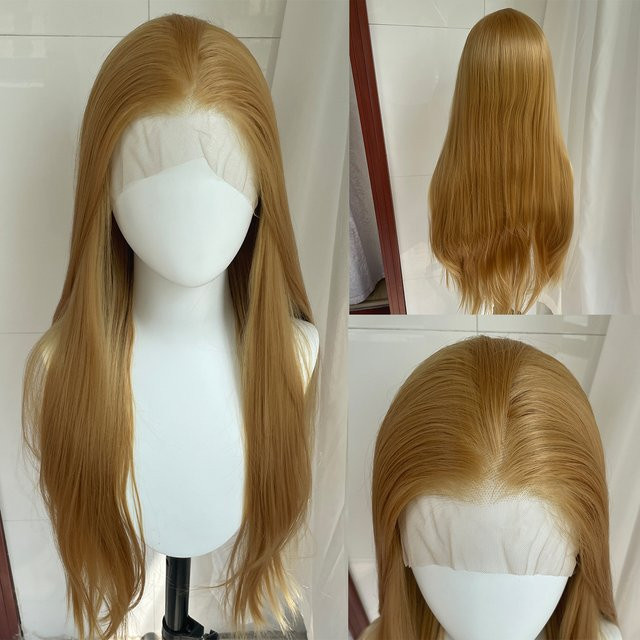 Artjosy Lace-Front-Perücke, goldblonde lange gerade Synthetik, 26 Zoll, Damen - Bild 1